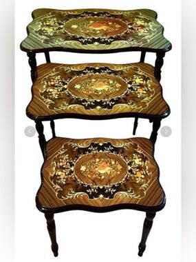 Decorative Wood Inlay Tray with Floral Marquetry - Brown & Yellow